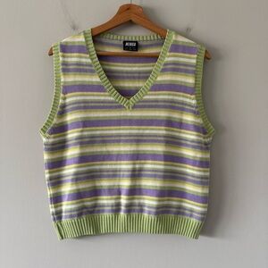 Minga London Sweater Vest Striped Hipster Y2K Jumper Academia Preppy Size XL